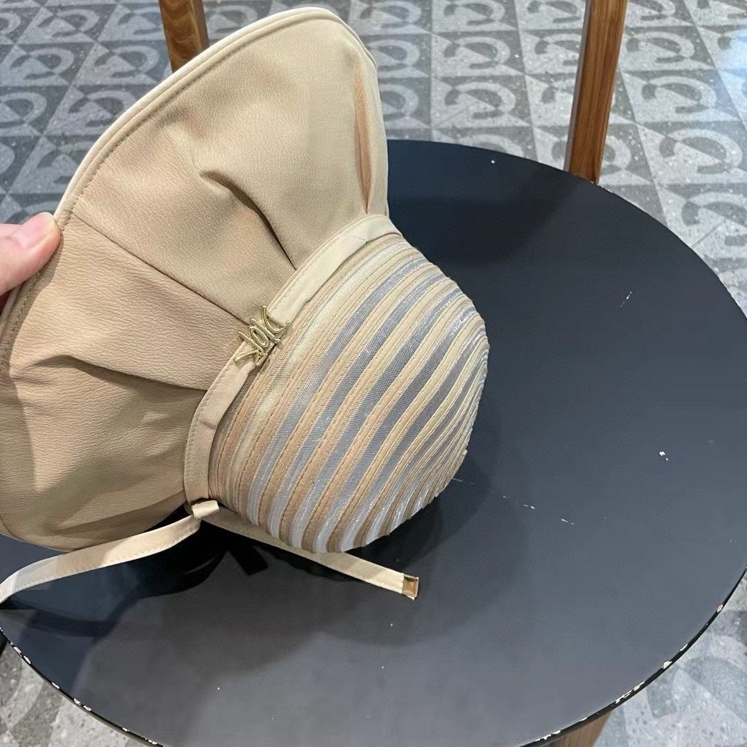 STRIPED BUCKET HAT IN WHEAT BEIGE COTTON 434997