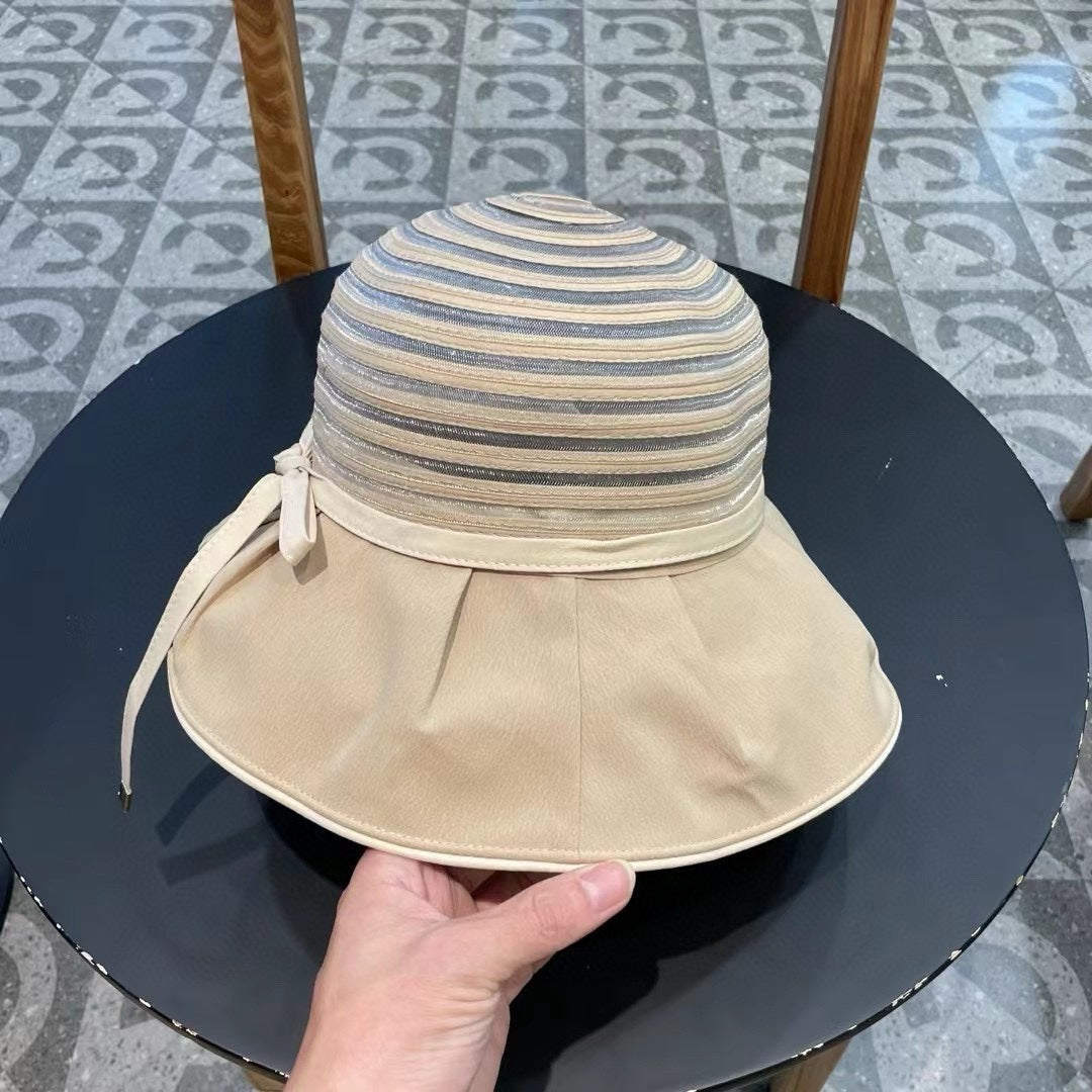 STRIPED BUCKET HAT IN WHEAT BEIGE COTTON 434997