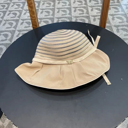 STRIPED BUCKET HAT IN WHEAT BEIGE COTTON 434997