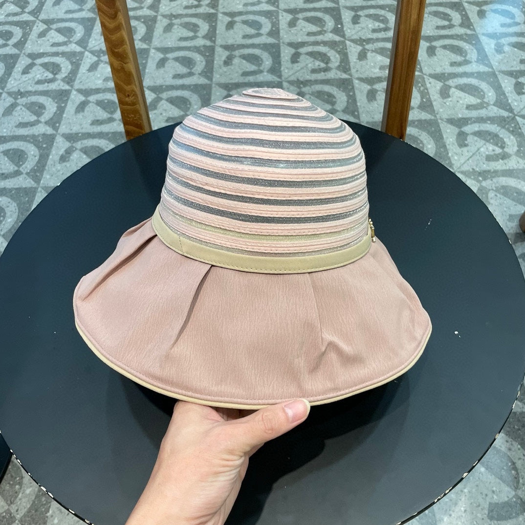STRIPED BUCKET HAT IN WOOLLY BEIGE COTTON 434999