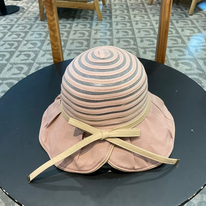 STRIPED BUCKET HAT IN WOOLLY BEIGE COTTON 434999
