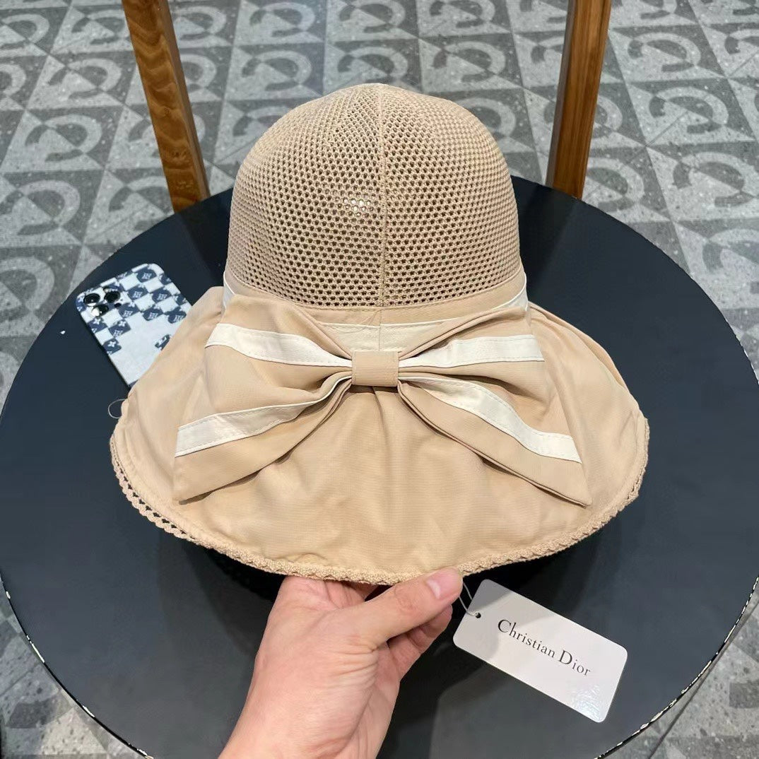 WHEAT BEIGE STRAW BUCKET HAT WITH BOW FABRIC BORDER 439644