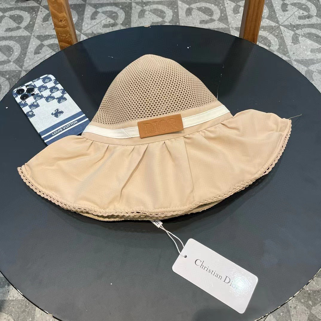 WHEAT BEIGE STRAW BUCKET HAT WITH BOW FABRIC BORDER 439644