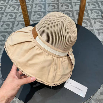 WHEAT BEIGE STRAW BUCKET HAT WITH BOW FABRIC BORDER 439644
