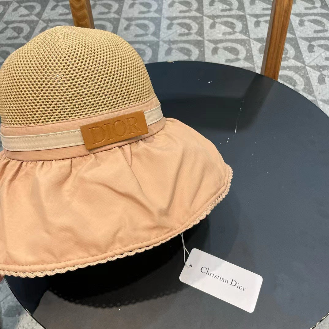 BUFF BEIGE STRAW BUCKET HAT WITH BOW FABRIC BORDER 439648