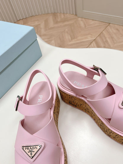 PRA WEDGE PLATFORM SANDALS PASTEL PINK CALFSKIN