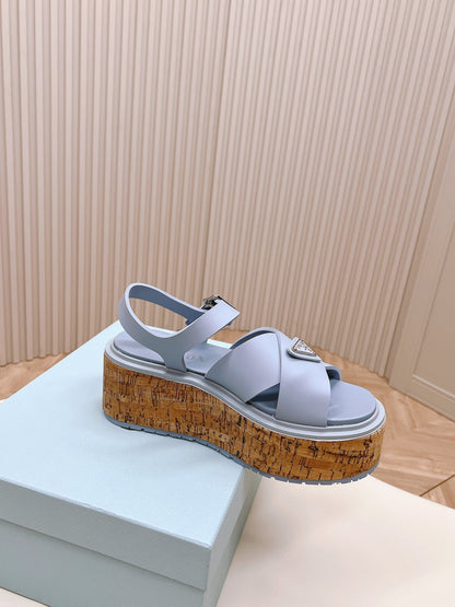 PRA WEDGE PLATFORM SANDALS SAPPHIRE CALFSKIN