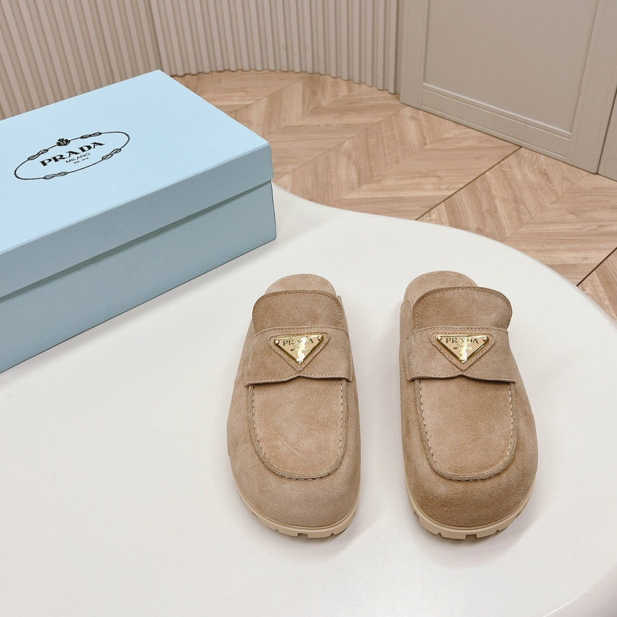 PRA SABOTS MULES LIGHT BROWN SUEDE