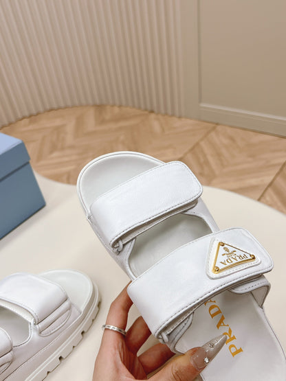 Pra Double Strap Slide 20 With Triangle Logo White Calfskin