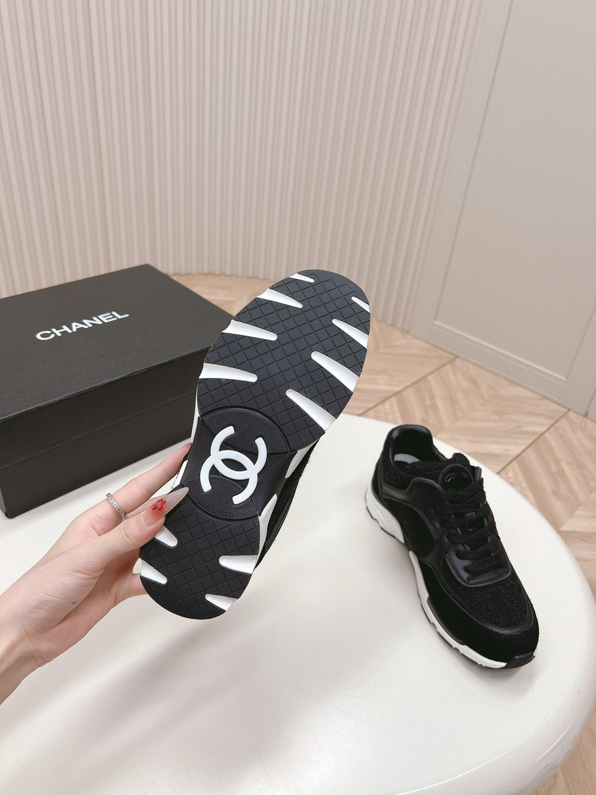 TRAINERS IN BLACK SUEDE AND CALFSKIN