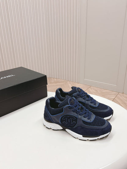 TRAINERS IN MIDNIGHT BLUE SUEDE AND CALFSKIN