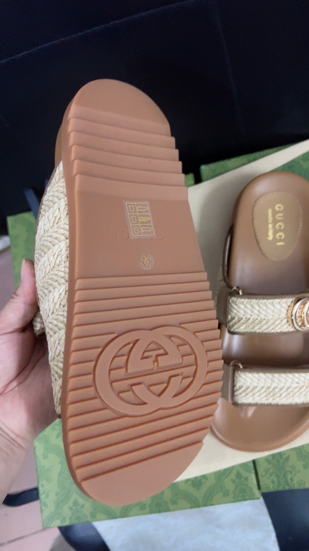 GG SANDAL WITH DOUBLE G CARAMEL CALFSKIN