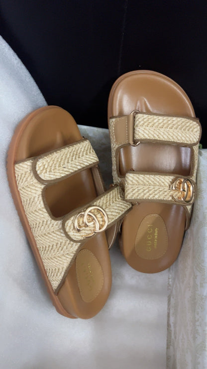 GG SANDAL WITH DOUBLE G CARAMEL CALFSKIN