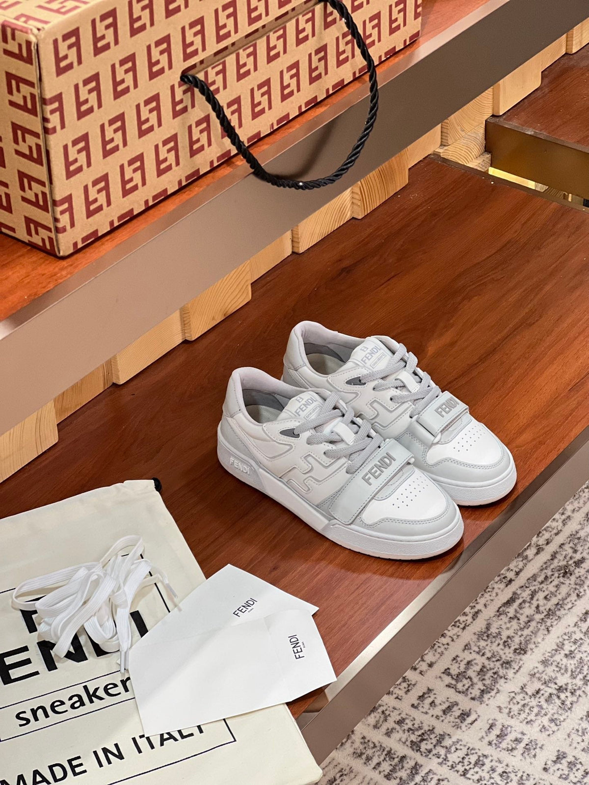 FENDI MATCH IN WHITE MIX LIGHT GREY CALFSKIN
