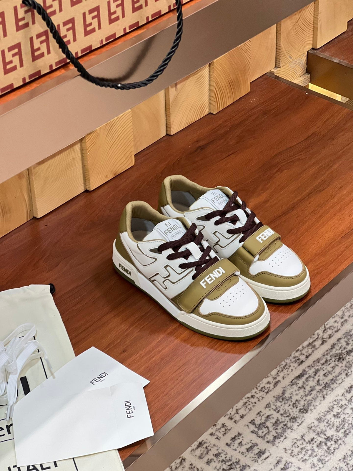 FENDI MATCH IN WHITE MIX OLIVE CALFSKIN