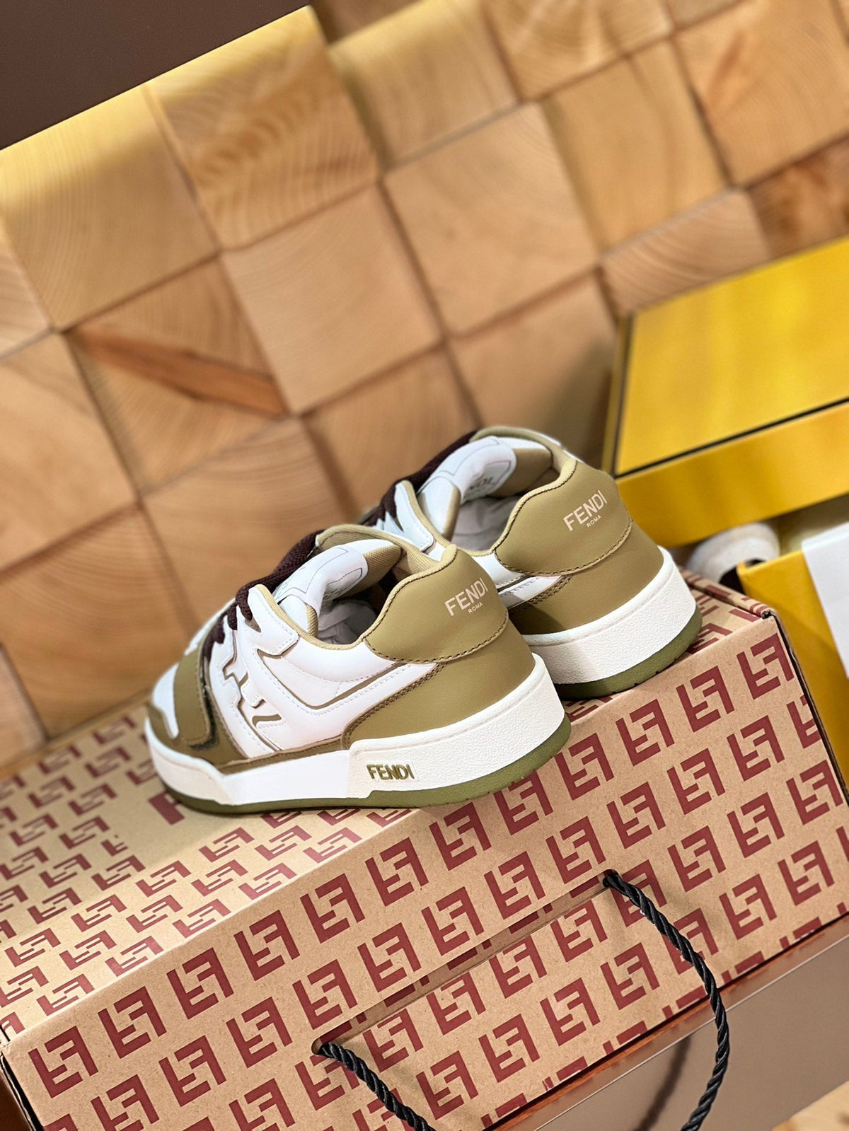 FENDI MATCH IN WHITE MIX OLIVE CALFSKIN