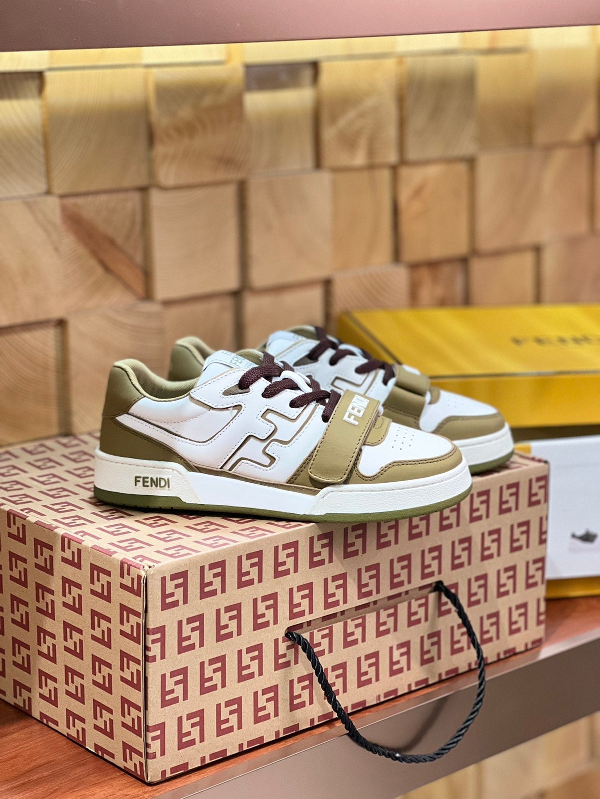 FENDI MATCH IN WHITE MIX OLIVE CALFSKIN