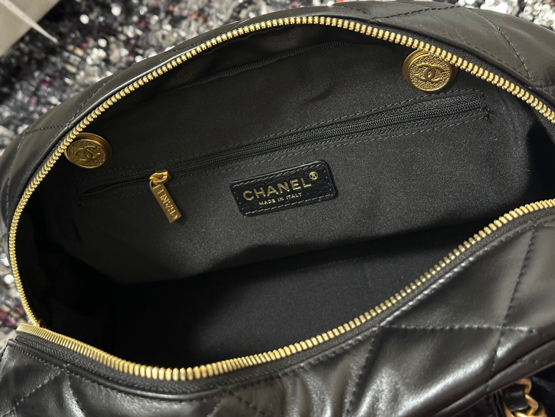 BOWLING BAG 33 IN BLACK SOFT LAMBSKIN GOLD HARDWARE