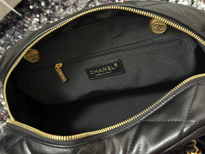 BOWLING BAG 33 IN BLACK SOFT LAMBSKIN GOLD HARDWARE