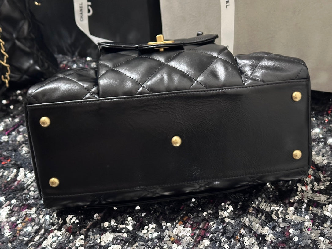 BOWLING BAG 33 IN BLACK SOFT LAMBSKIN GOLD HARDWARE