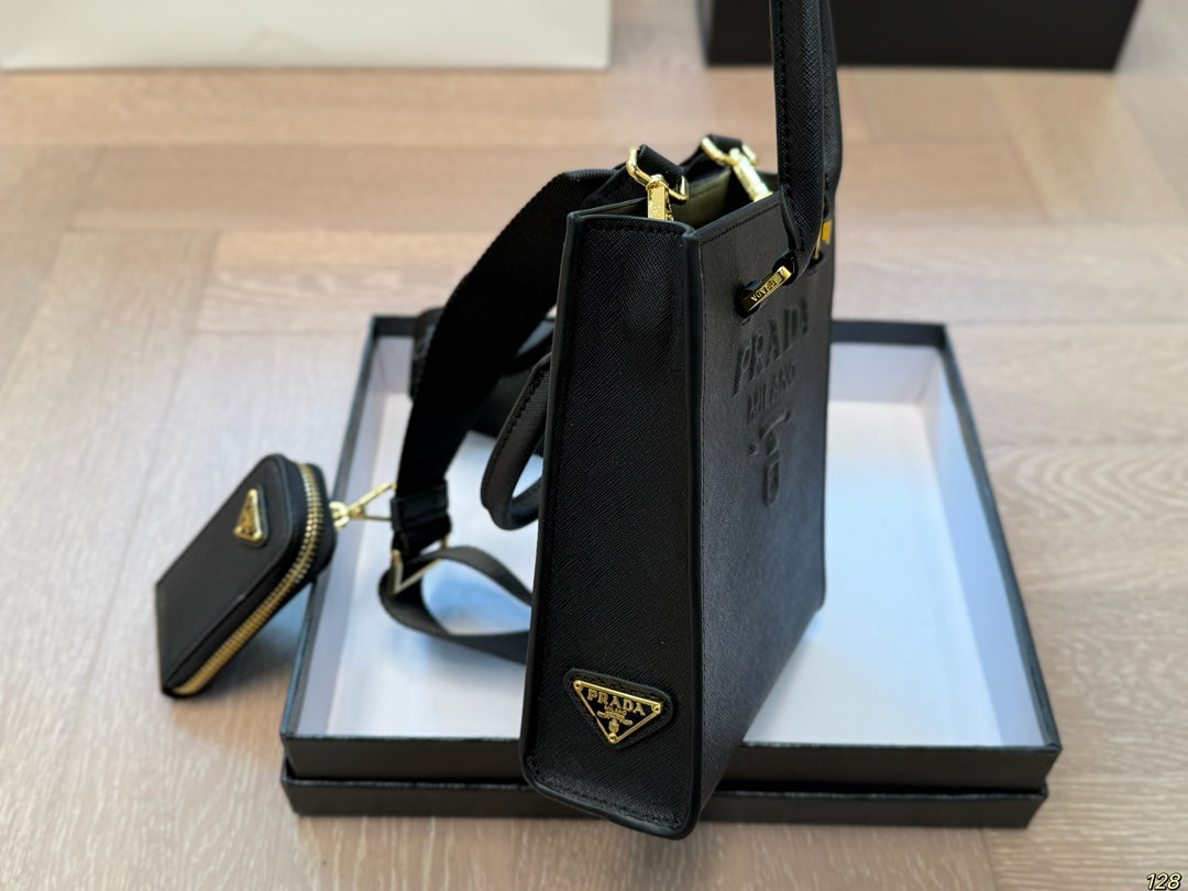EMBOSSED LOGO MINI CROSSBODY BAG 19 IN BLACK SAFFIANO LEATHER