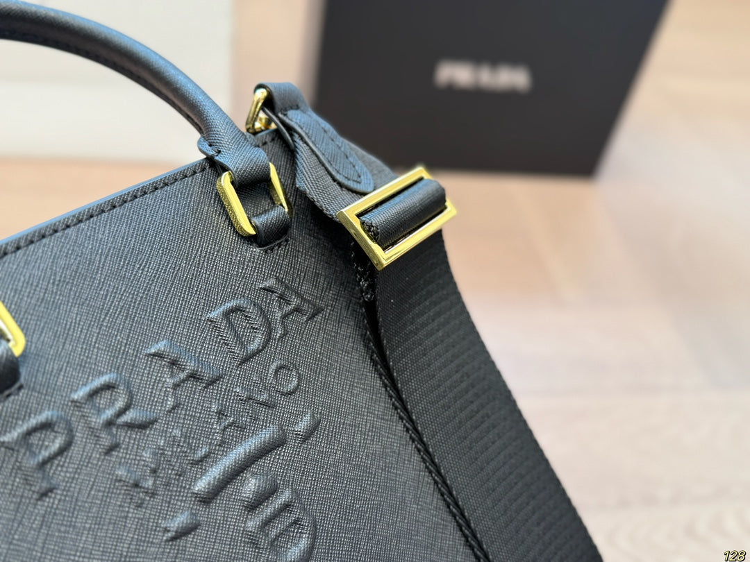 EMBOSSED LOGO MINI CROSSBODY BAG 19 IN BLACK SAFFIANO LEATHER