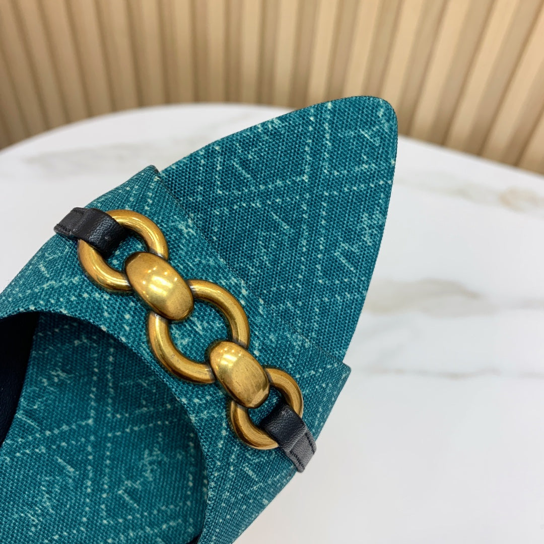SL CHAIN ATTACH HEELED MULES SAPPHIRE DENIM