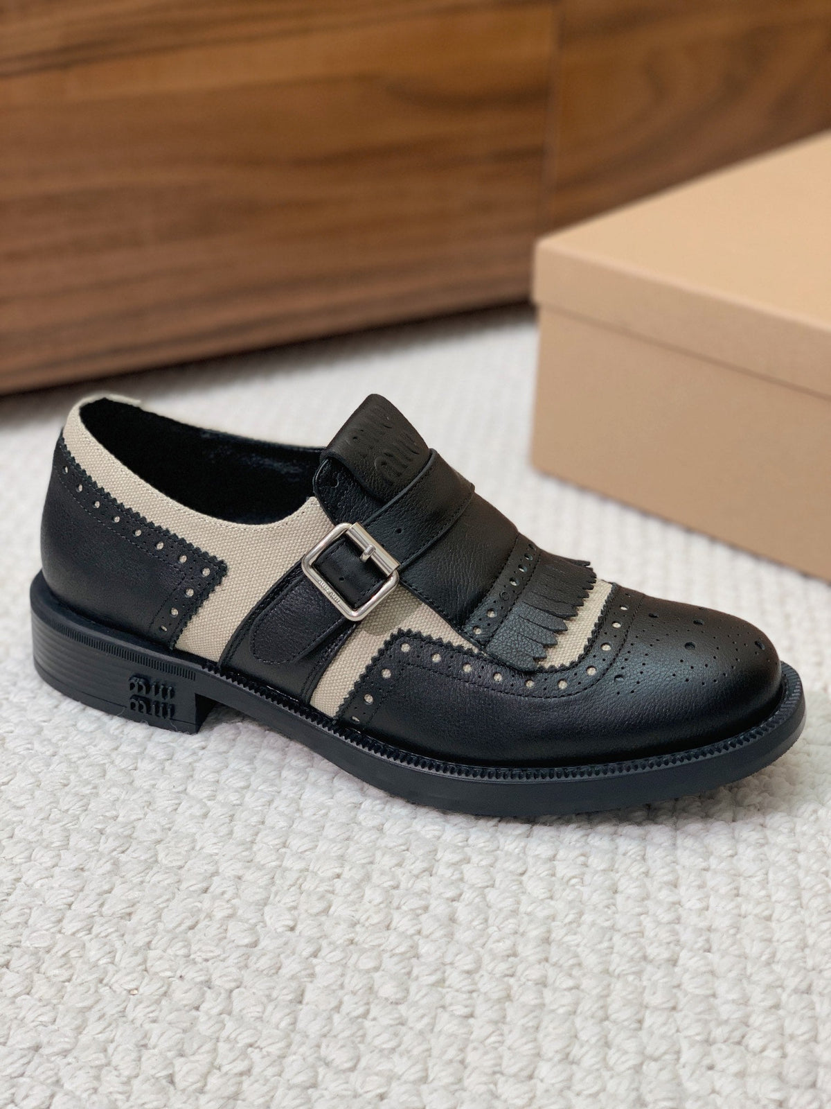 OXFORD SHOES BLACK MIX CREAM COWHIDE
