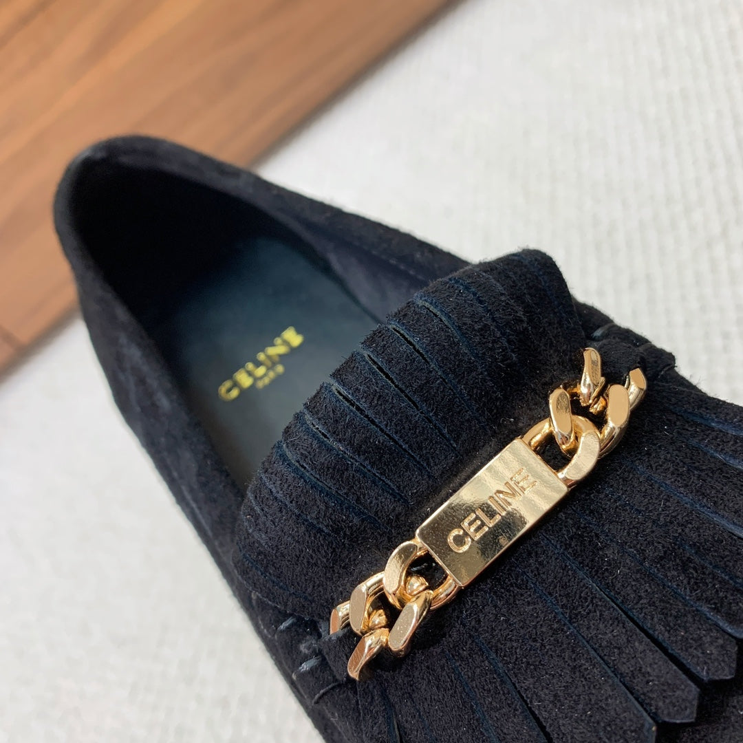 LUCO LOAFER WITH FRINGES IN BLACK SUEDE