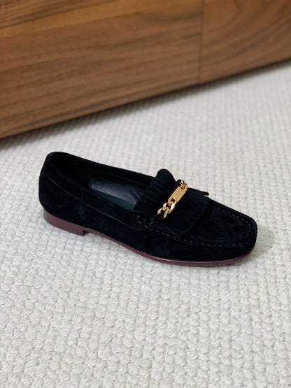 LUCO LOAFER WITH FRINGES IN BLACK SUEDE
