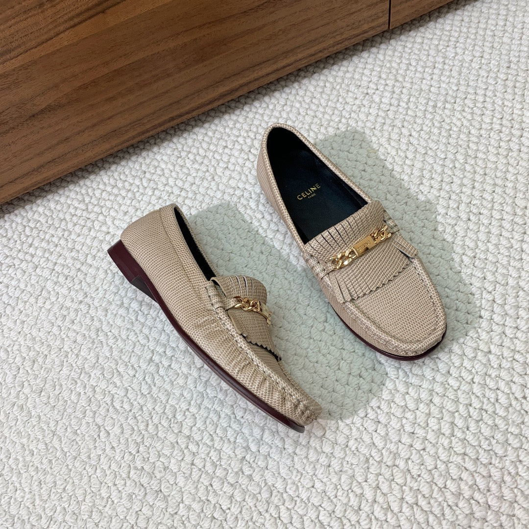 LUCO LOAFER WITH FRINGES IN KHAKI BROWN LAMBSKIN