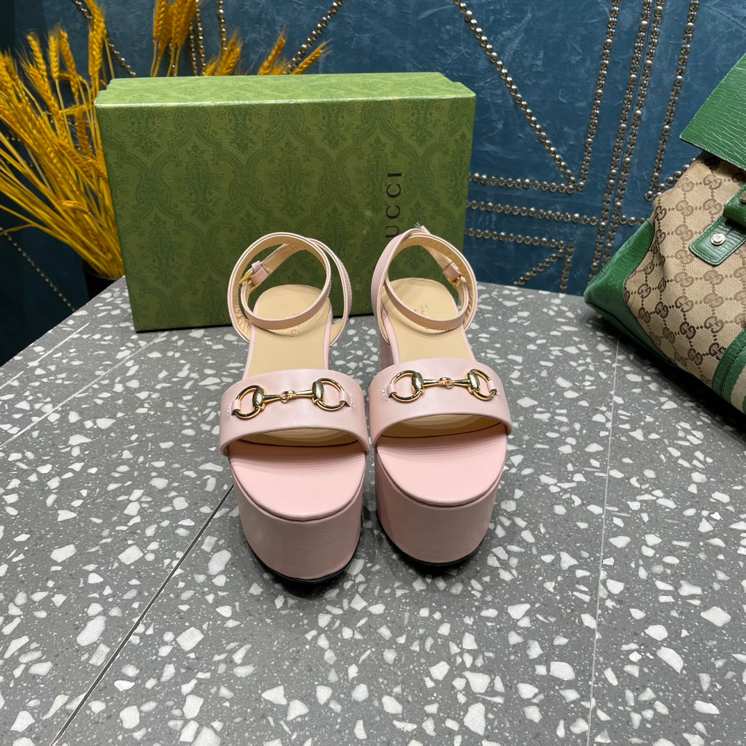 GG HORSEBIT FLATFORM SANDAL PASTEL PINK CALFSKIN