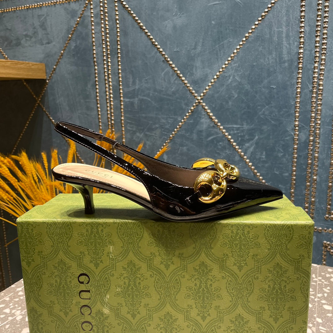 WOMEN'S SLINGBACK 45MM IN BLACK CALFSKIN WITH GOLD HARDWARE