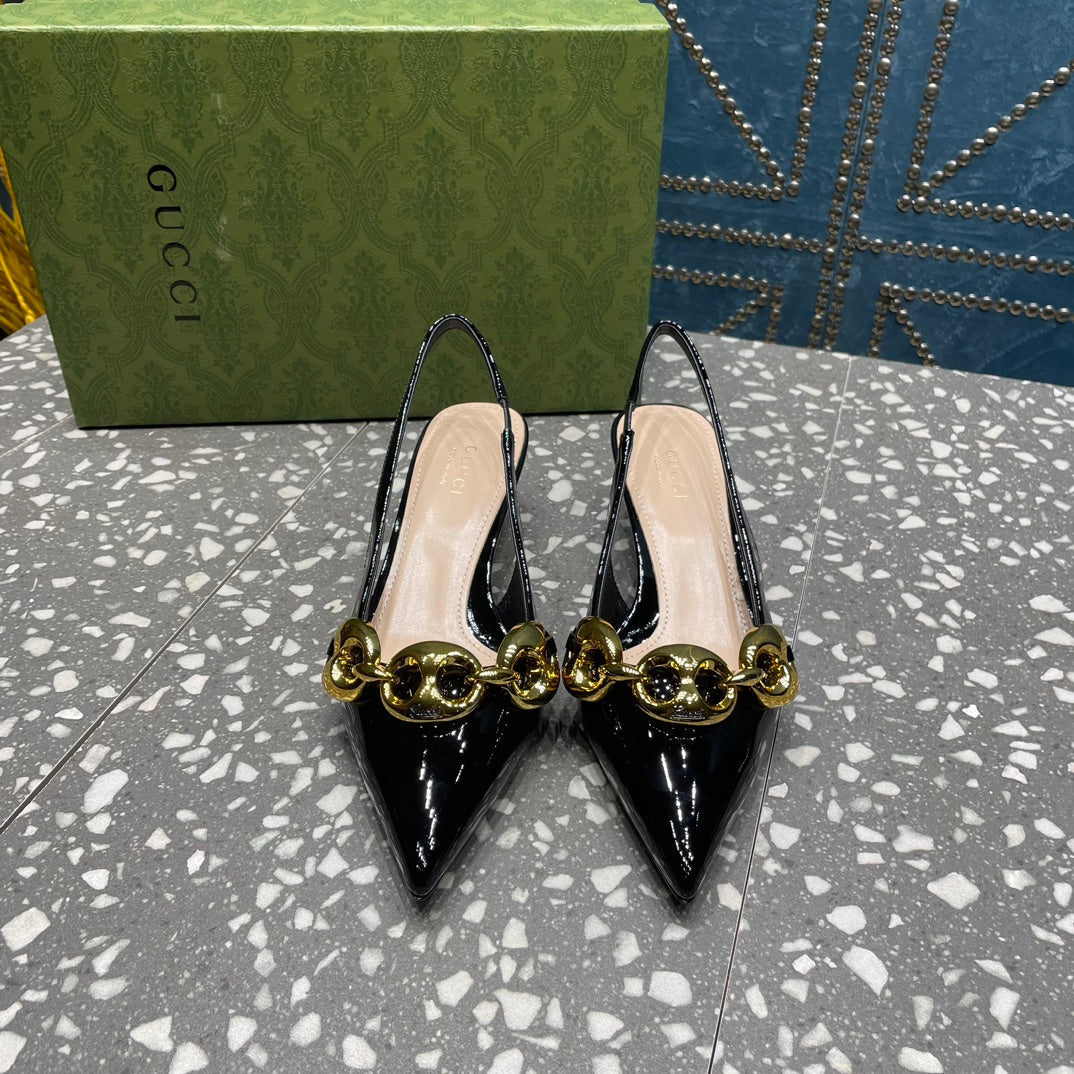 WOMEN'S SLINGBACK 45MM IN BLACK CALFSKIN WITH GOLD HARDWARE