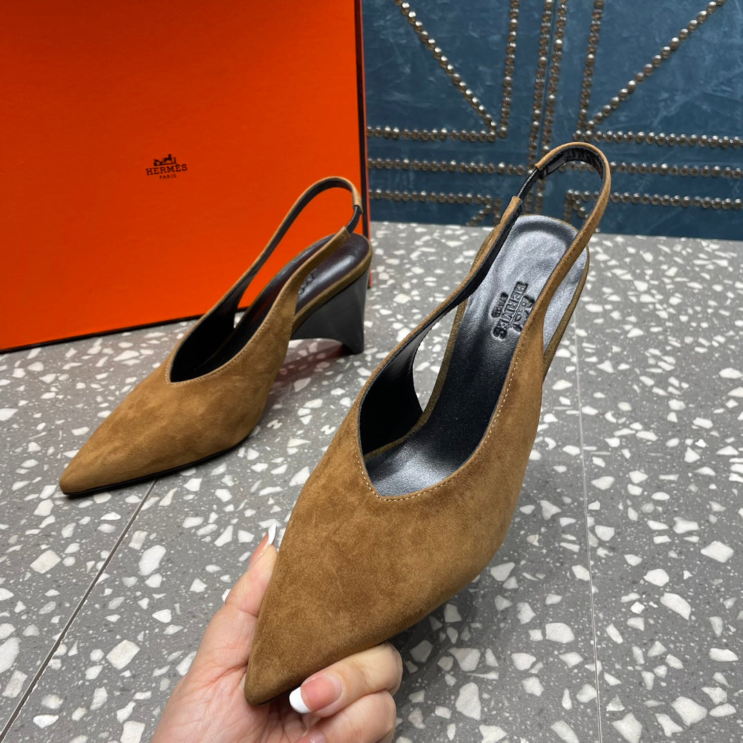 HIGH SLINGBACKS 7 CM IN CIDER BROWN SUEDE