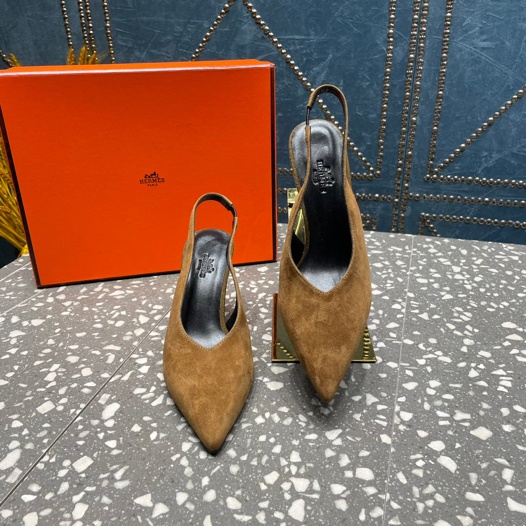 HIGH SLINGBACKS 7 CM IN CIDER BROWN SUEDE