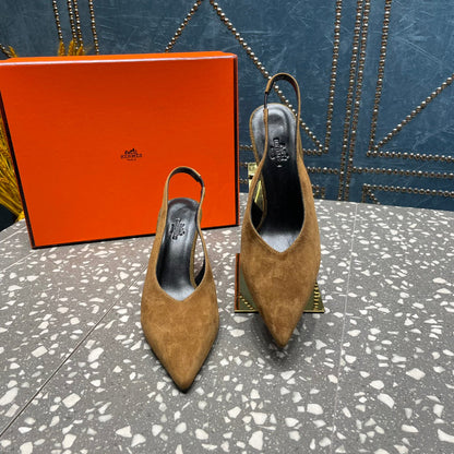 HIGH SLINGBACKS 7 CM IN CIDER BROWN SUEDE