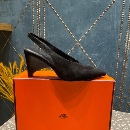 HIGH SLINGBACKS 7 CM IN BLACK SUEDE