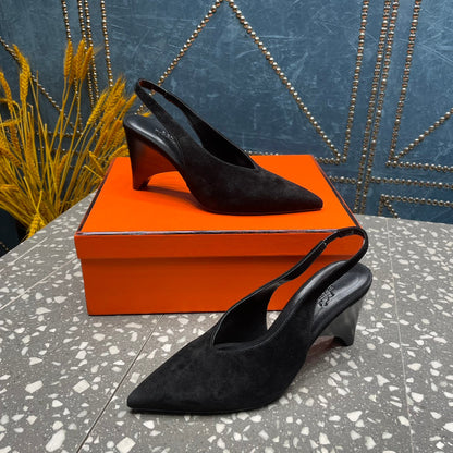 HIGH SLINGBACKS 7 CM IN BLACK SUEDE