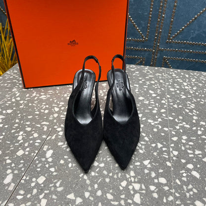 HIGH SLINGBACKS 7 CM IN BLACK SUEDE