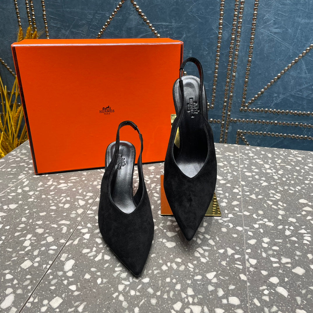 HIGH SLINGBACKS 7 CM IN BLACK SUEDE