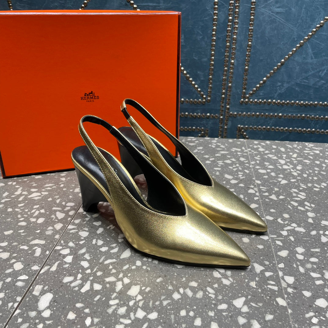HIGH SLINGBACKS 7 CM IN LIGHT GOLD SHEEPSKIN