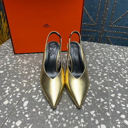 HIGH SLINGBACKS 7 CM IN LIGHT GOLD SHEEPSKIN