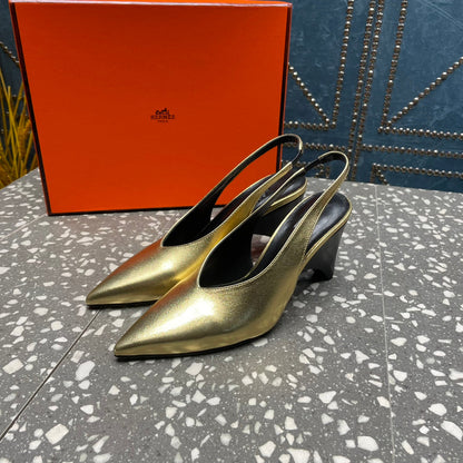 HIGH SLINGBACKS 7 CM IN LIGHT GOLD SHEEPSKIN