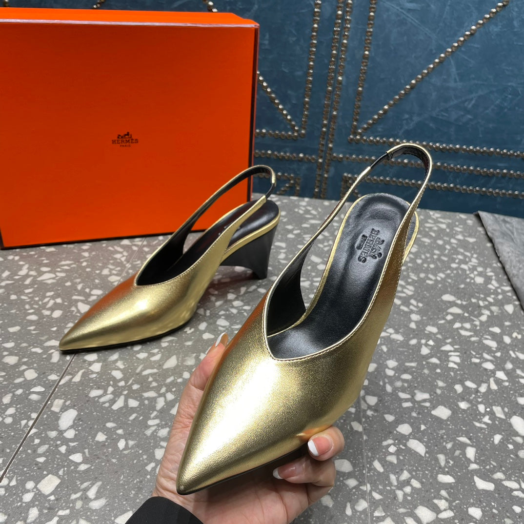 HIGH SLINGBACKS 7 CM IN LIGHT GOLD SHEEPSKIN