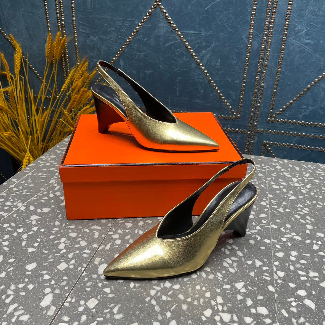 HIGH SLINGBACKS 7 CM IN LIGHT GOLD SHEEPSKIN