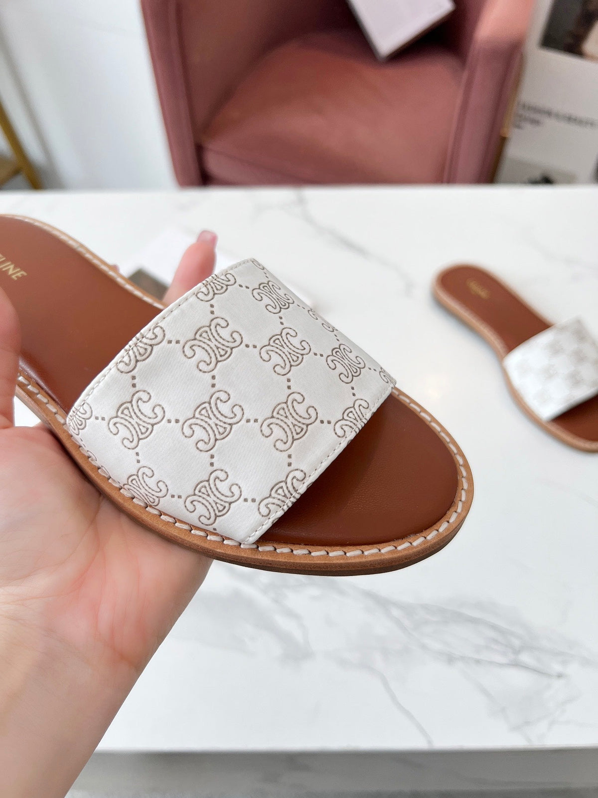 LYMPIA MULE WHITE CANVAS EMBROIDERED LOGO