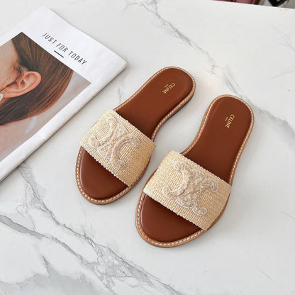LYMPIA MULE BEIGE RAFFIA AND WOOL