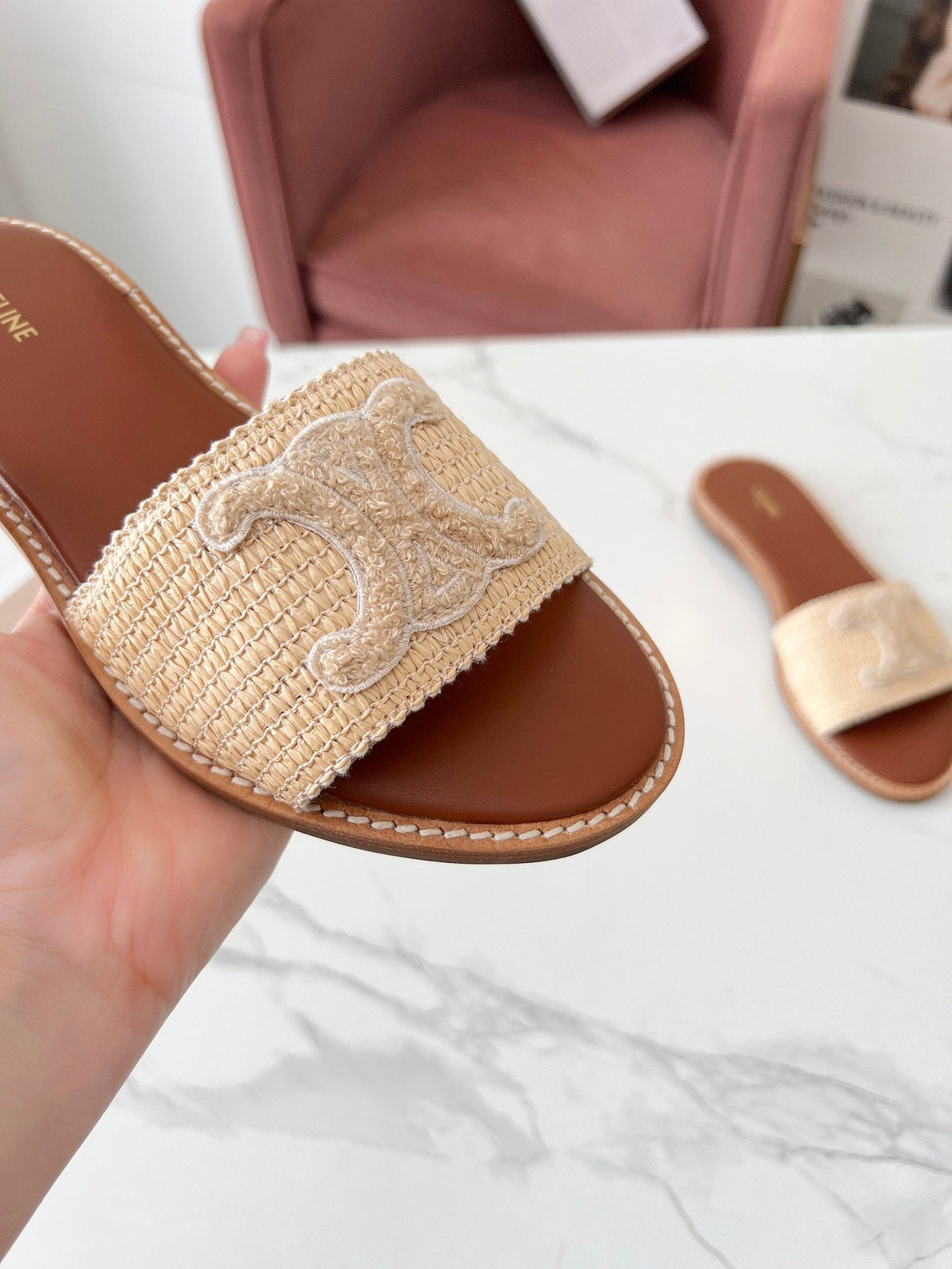 LYMPIA MULE BEIGE RAFFIA AND WOOL