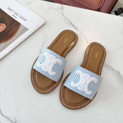 LYMPIA MULE STRIPED BLUE SKY CANVAS WOOL LOGO